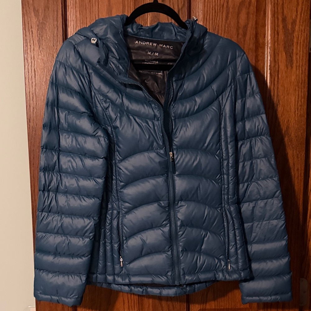 Andrew Marc Teal Quilted Hooded Puffer Jacket